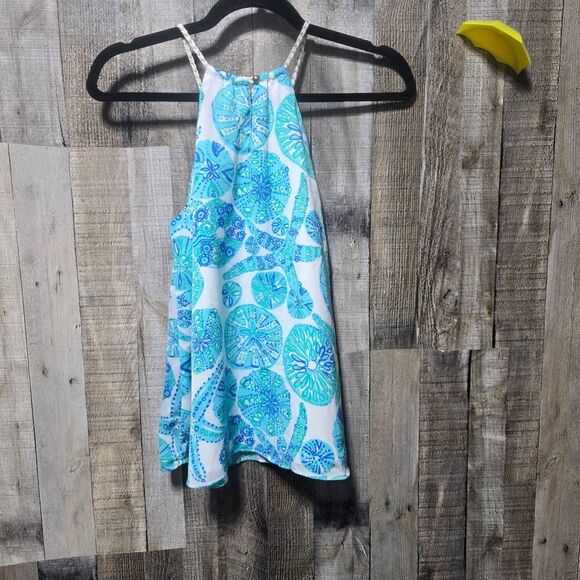 Lilly Pulitzer Bowen Halter Top in Las Olas Aqua Strong Current Sea - Picture 3 of 6